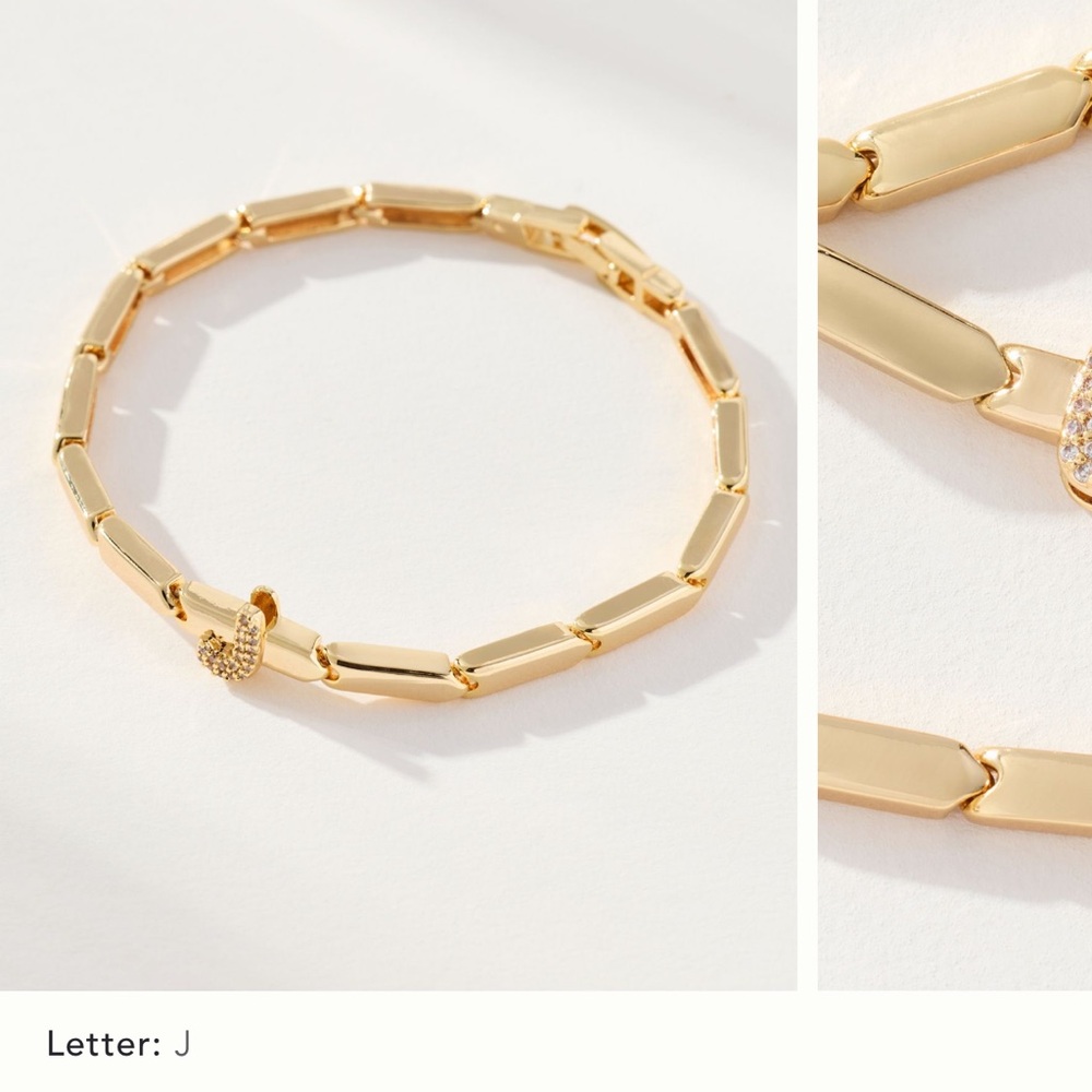 Anthropologie letter J Gold Bracelet with Crystal Detail